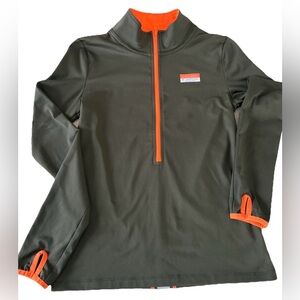 PINK Victoria's Secret Ultimate Olive Orange 1/2 Zip Track Jacket M Thumb Holes